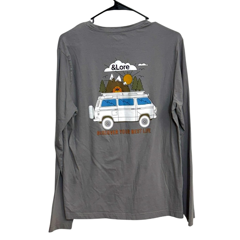 &Lore Men’s Gray Long Sleeve Shirt with Van and Mountain Graphic Size M